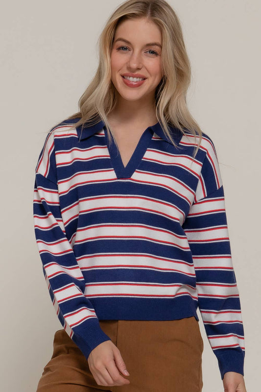 Liona Striped Collared Top