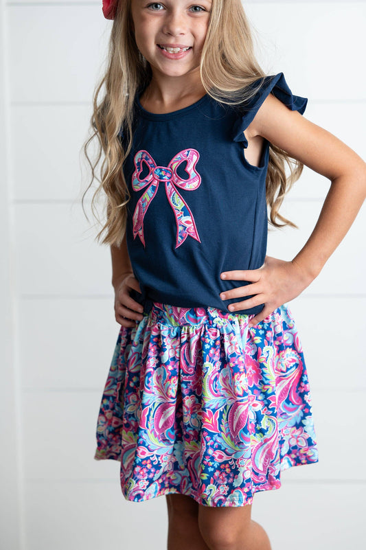 Girls Navy Bow Skirt Set