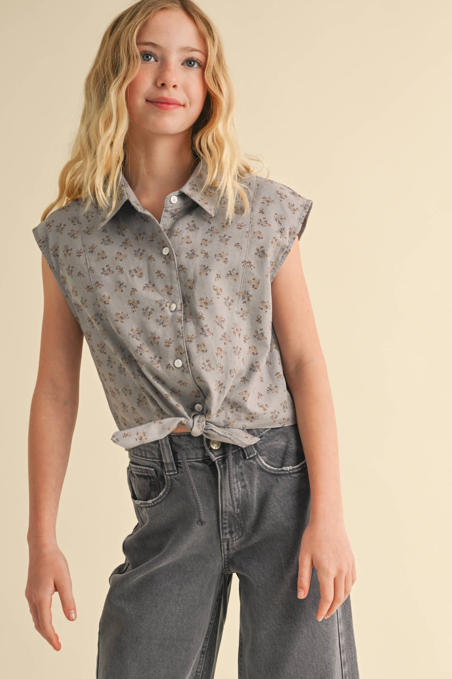 Girls Posie Buttondown Tie Top