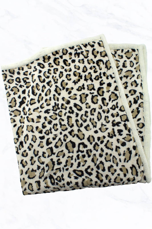 Leopard Pattern Double Layered Ivory Blanket