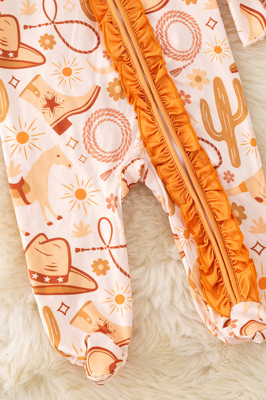 Baby Girls Western Ruffle Bell Sleeve Sleeper