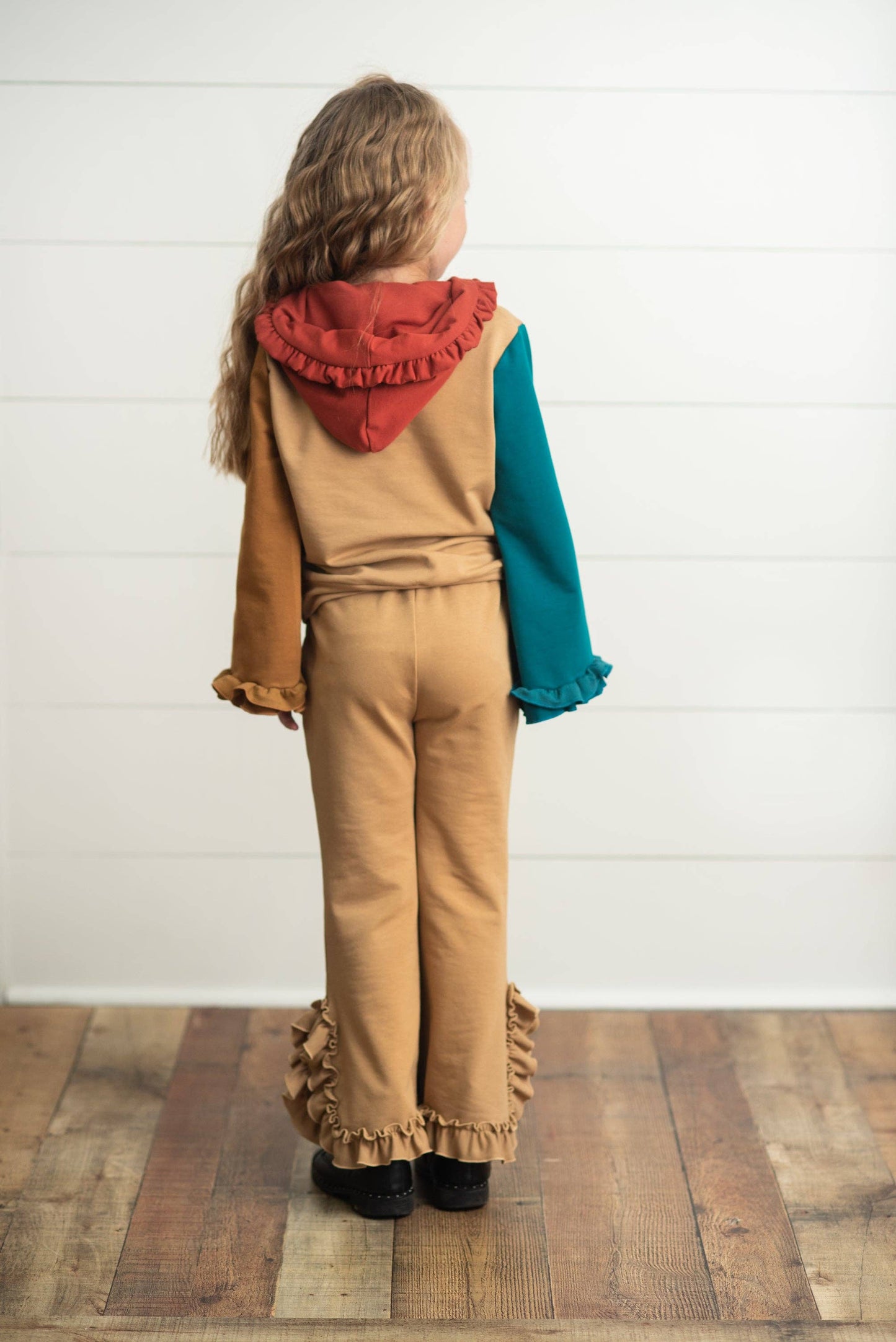 Girls Colorblock Ruffle Hoodie Set