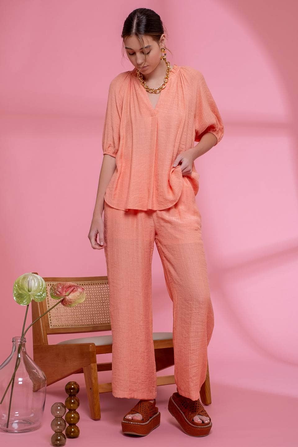 **SALE!** Audrey Split Neck Textured Blouse (Plus Only)