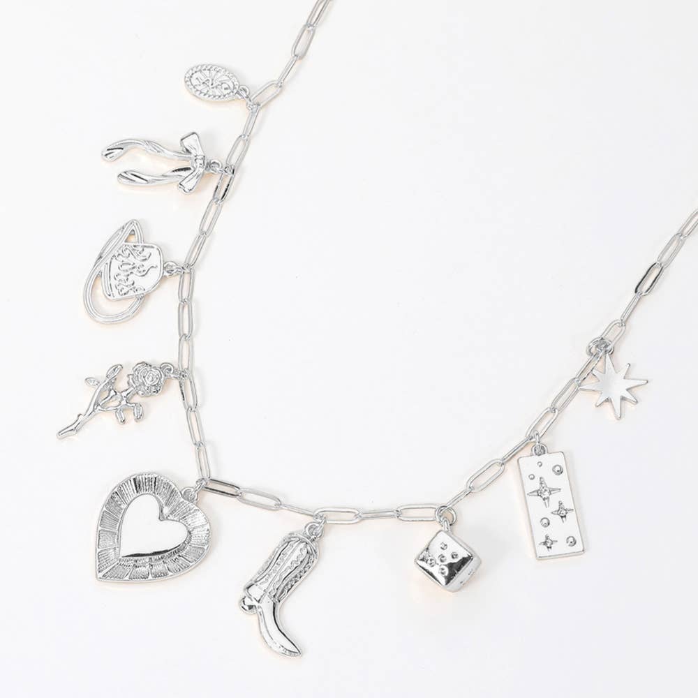 Jubilee Heart Western Silver Charm Necklace