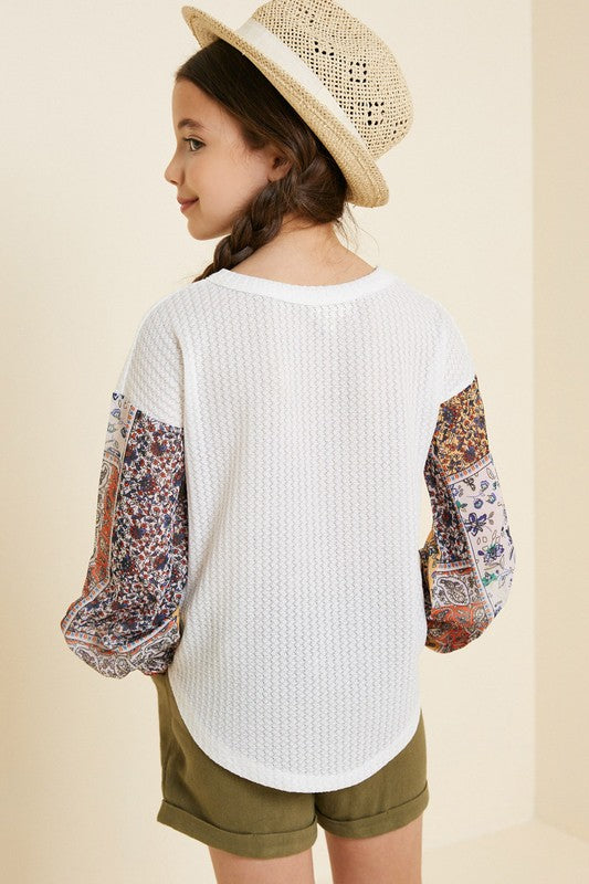 Girls Patchwork Waffle Blouse