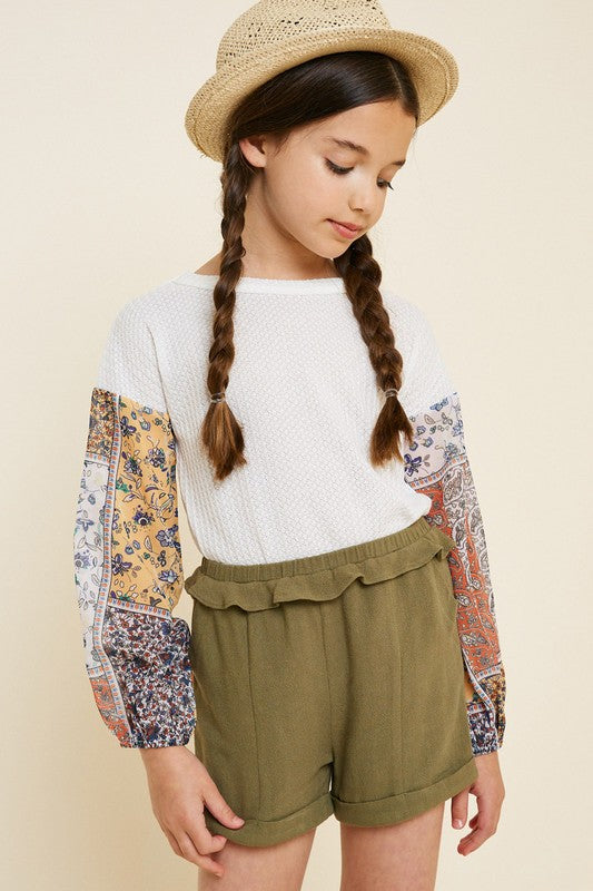 Girls Patchwork Waffle Blouse