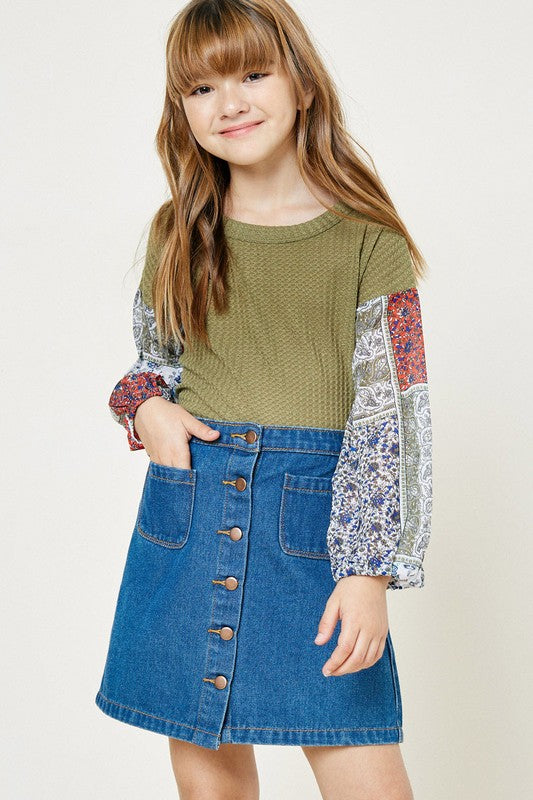 Girls Patchwork Waffle Blouse