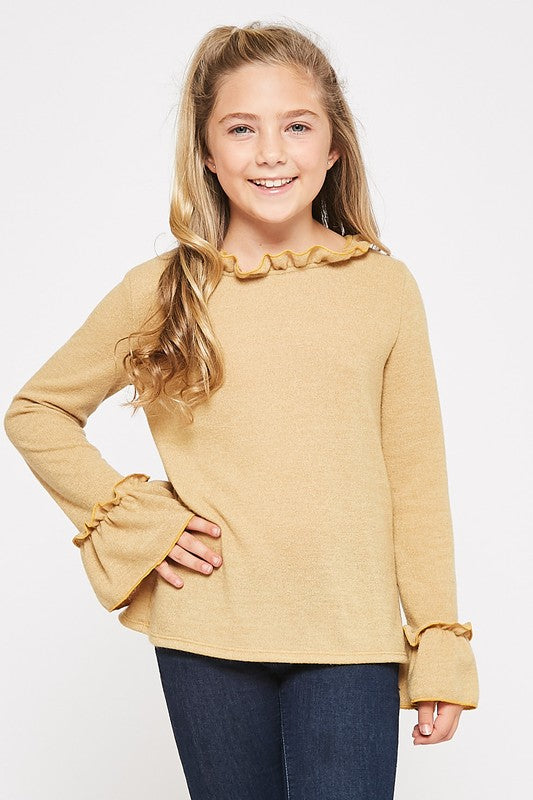 **SALE!** Girls Solid Knit Ruffle Top
