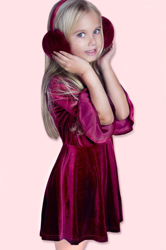 Girls Velvet Ruffle Sleeve Dress