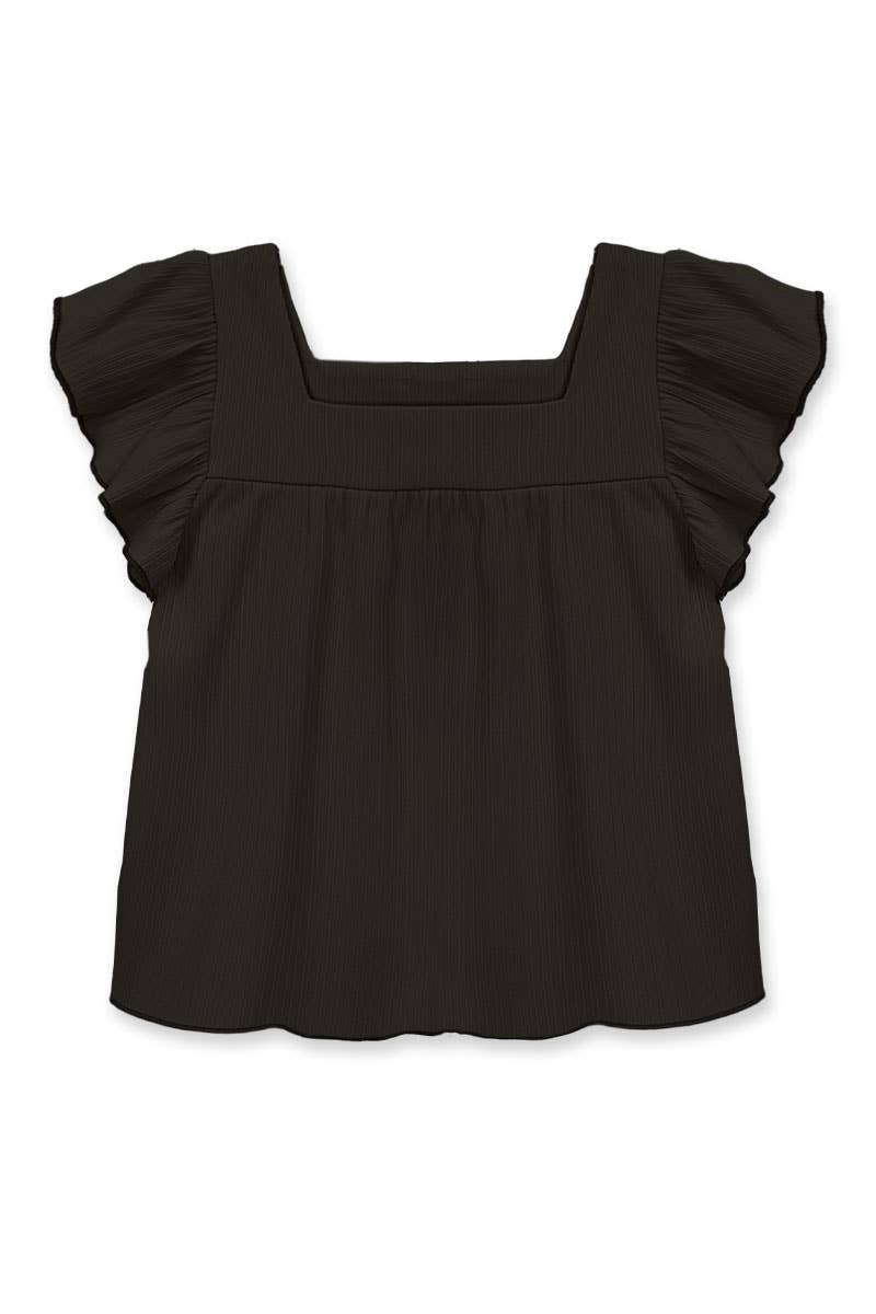 Girls Flutter Sleeve Ribbed Top