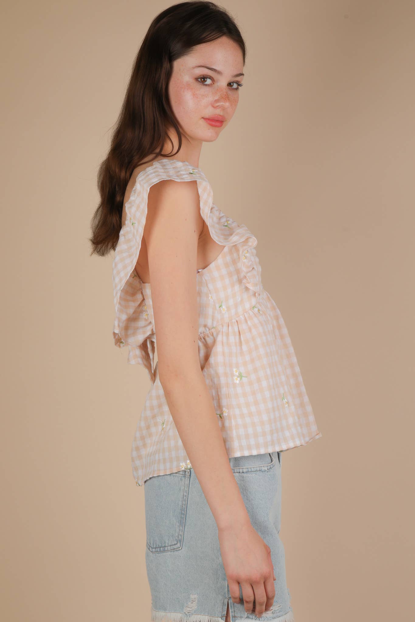 Emmy Gingham Daisy Embroidered Blouse