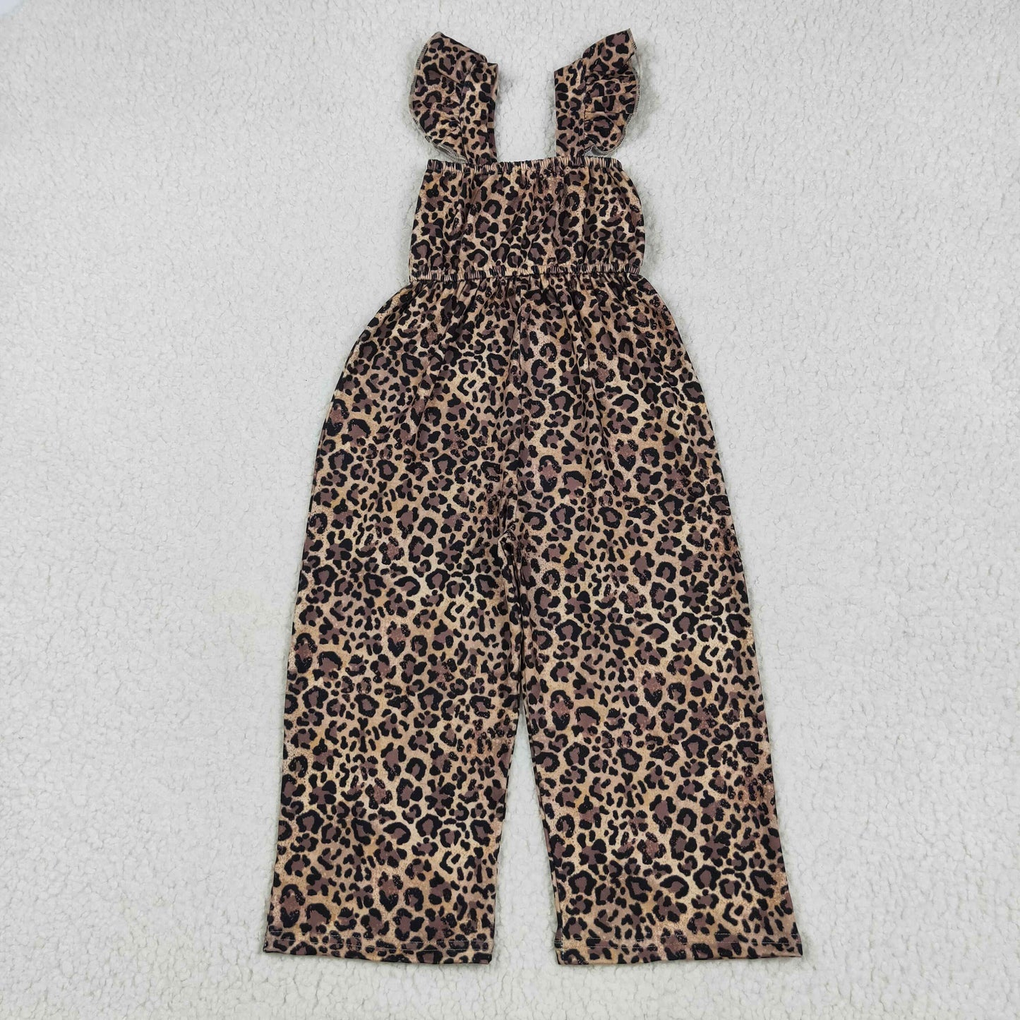 Girls Flutter Sleeve Leopard Jumpsuit