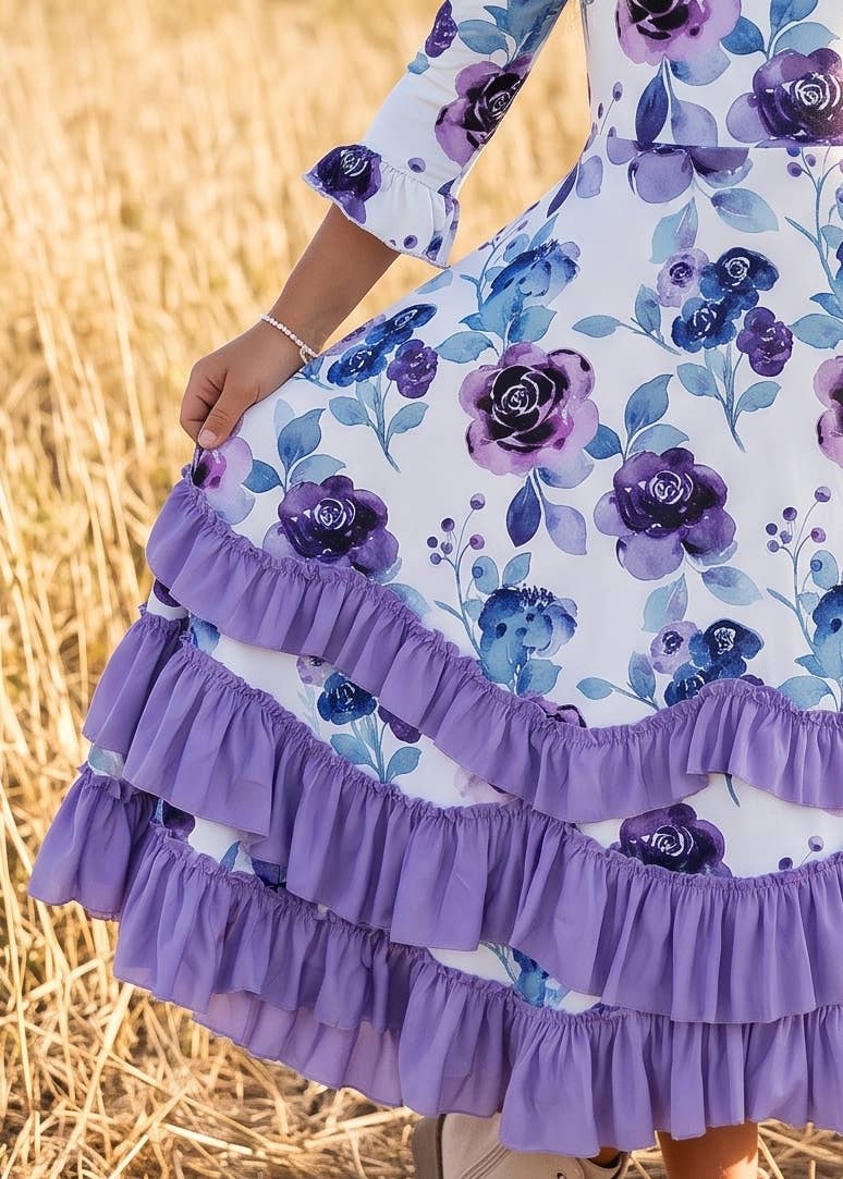 Girls Winter Lavendar Floral Maxi Dress