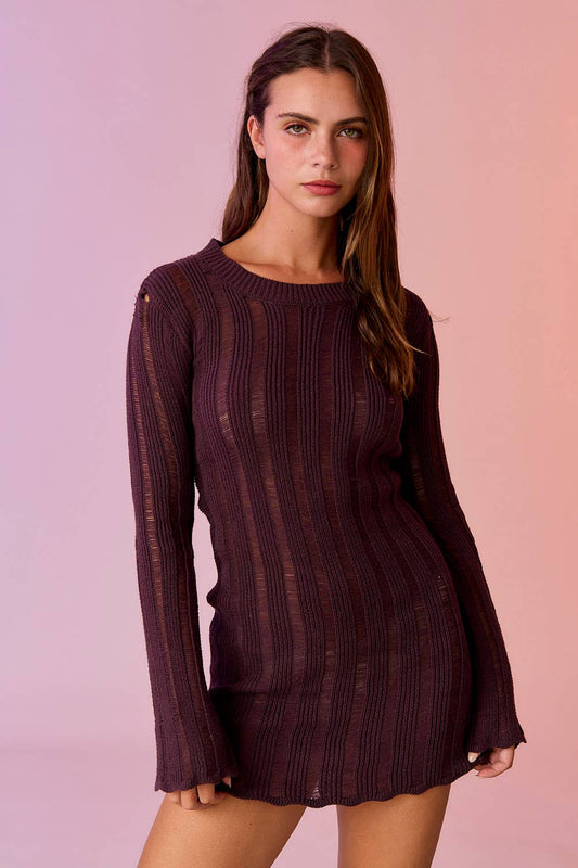 Sadie Ladder Knit Mini Cocoa Dress