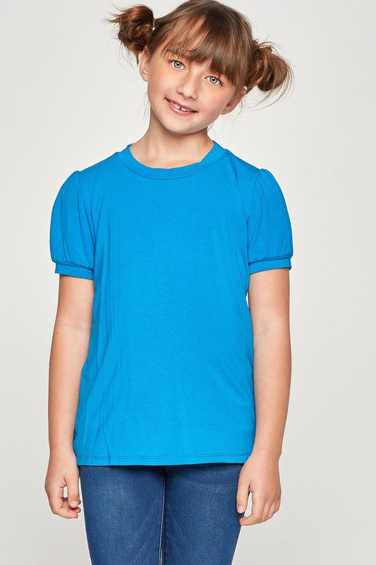 **SALE!** Girls Hyacinth Solid Bubble Sleeve Top