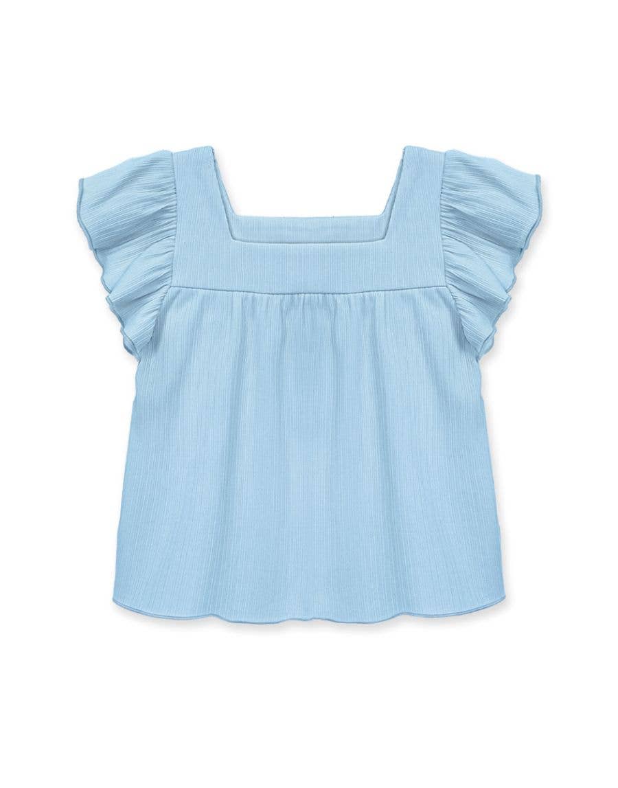 Girls Flutter Sleeve Ribbed Top