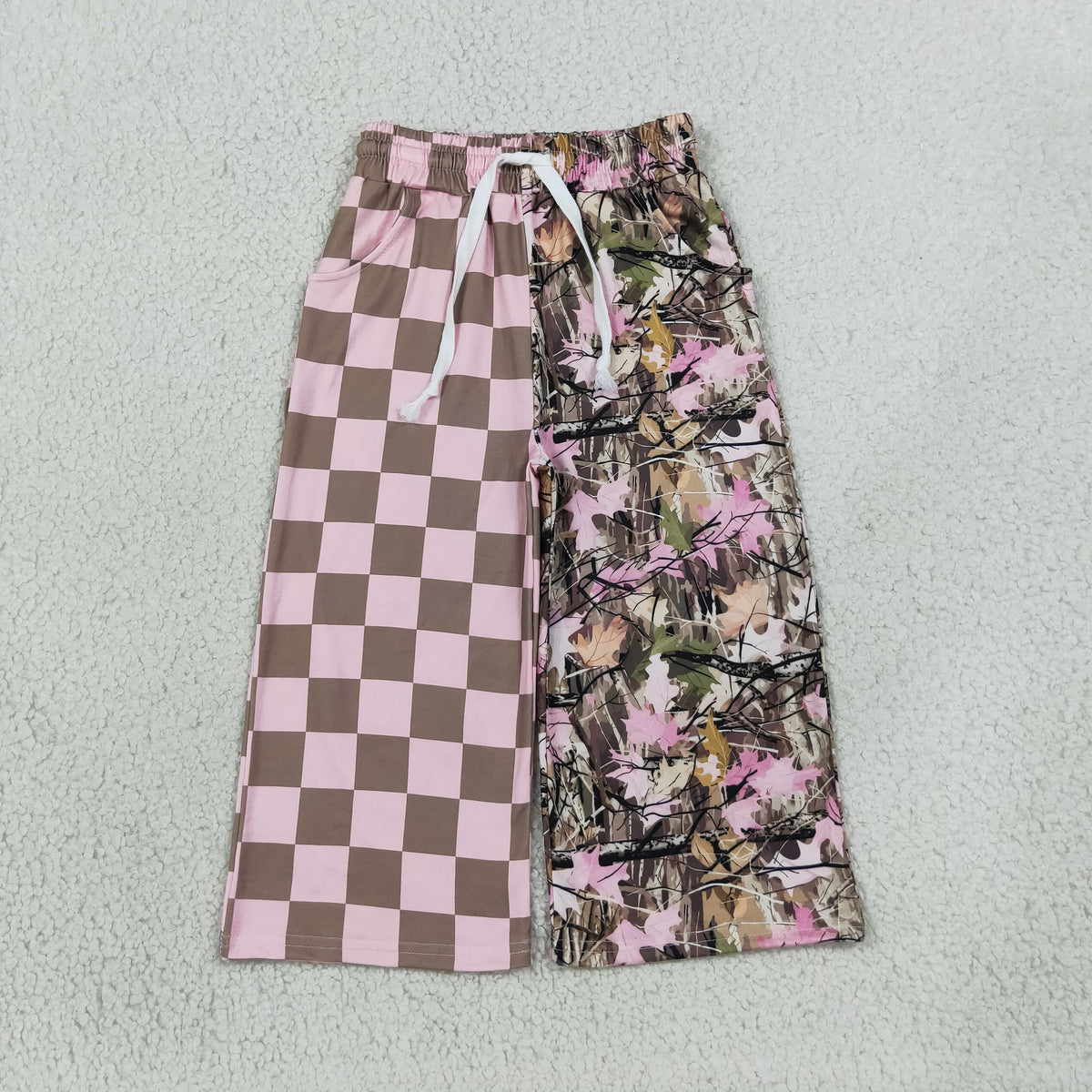 Girls Checkered Camo Wide Leg Pants