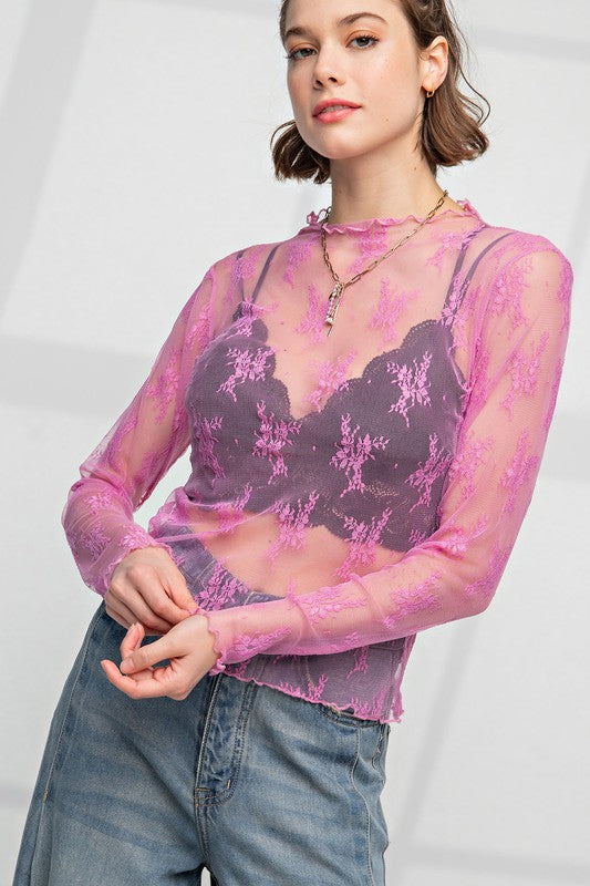 Sun City Easel Lace Long Sleeve Top