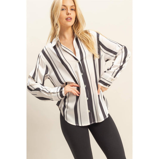 Catalina Satin Oversized Striped Buttondown