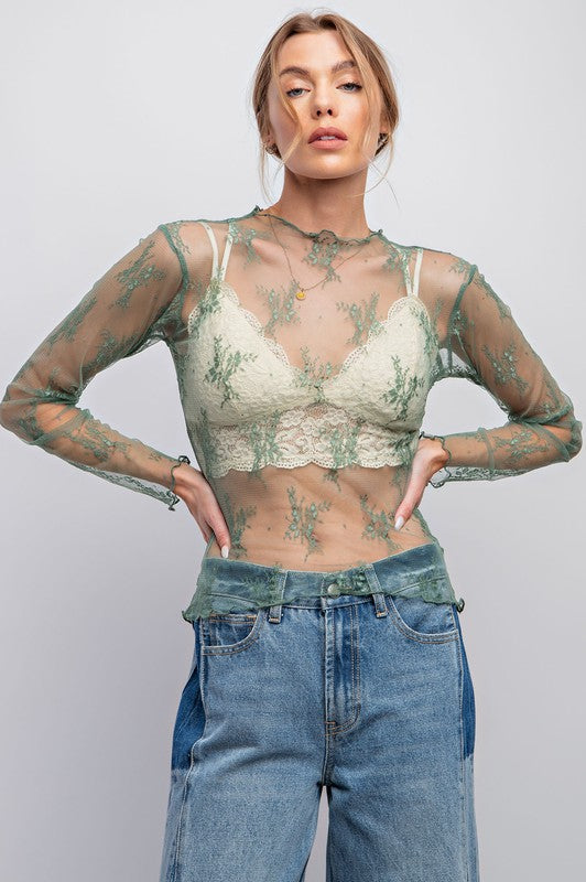 Sun City Easel Lace Long Sleeve Top