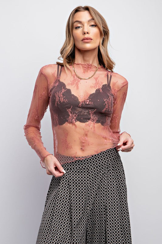 Sun City Easel Lace Long Sleeve Top