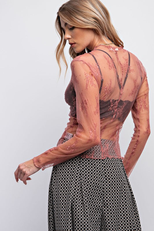 Sun City Easel Lace Long Sleeve Top