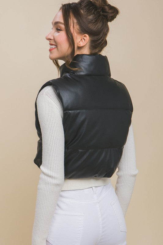 Burbank Leather Cropped Puffer Vest