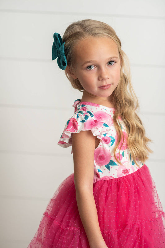 Girls Fuchsia Rosette Tulle Dress