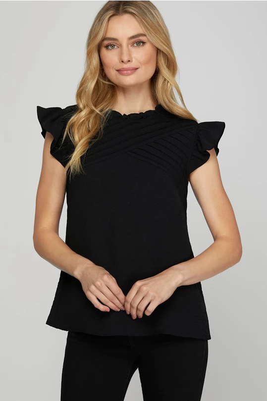 Cady Pintuck Flutter Blouse