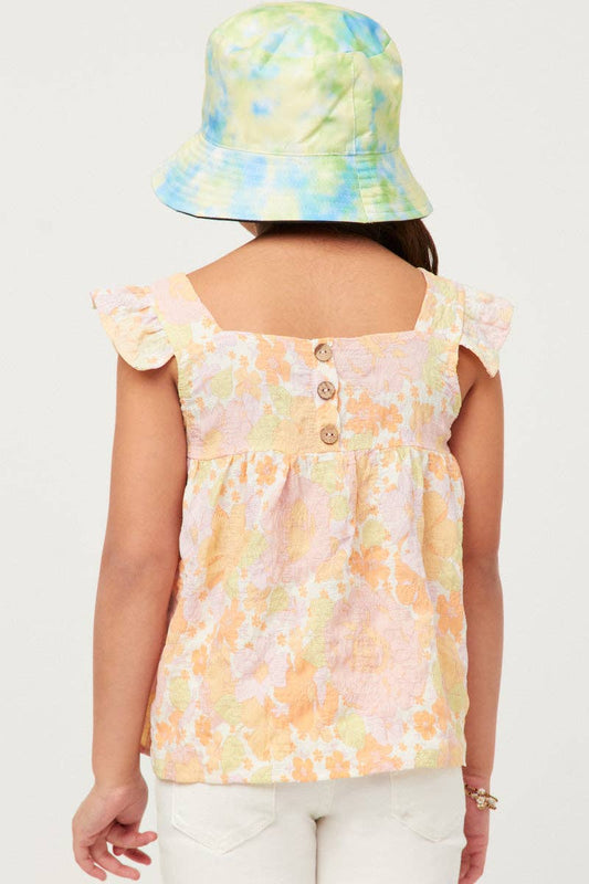 Girls Boho Floral Ruffle Tank