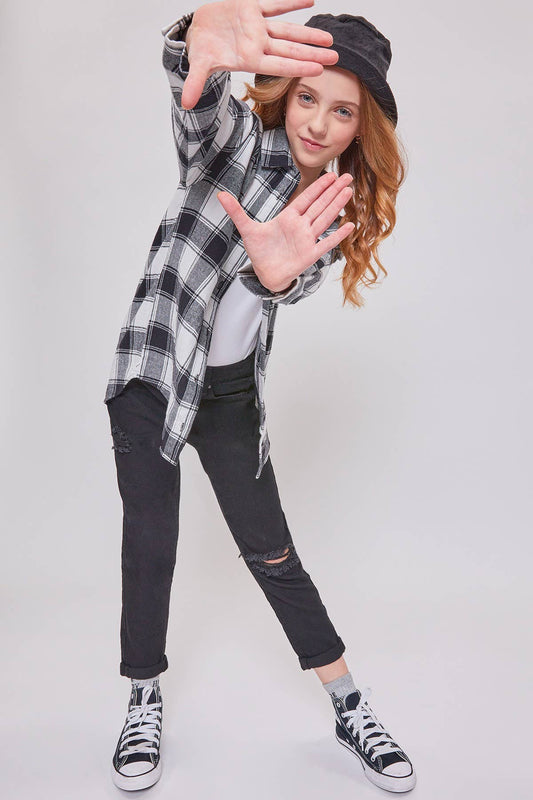 Girls YMI Taylor Black Relaxed Cuffed Jeans