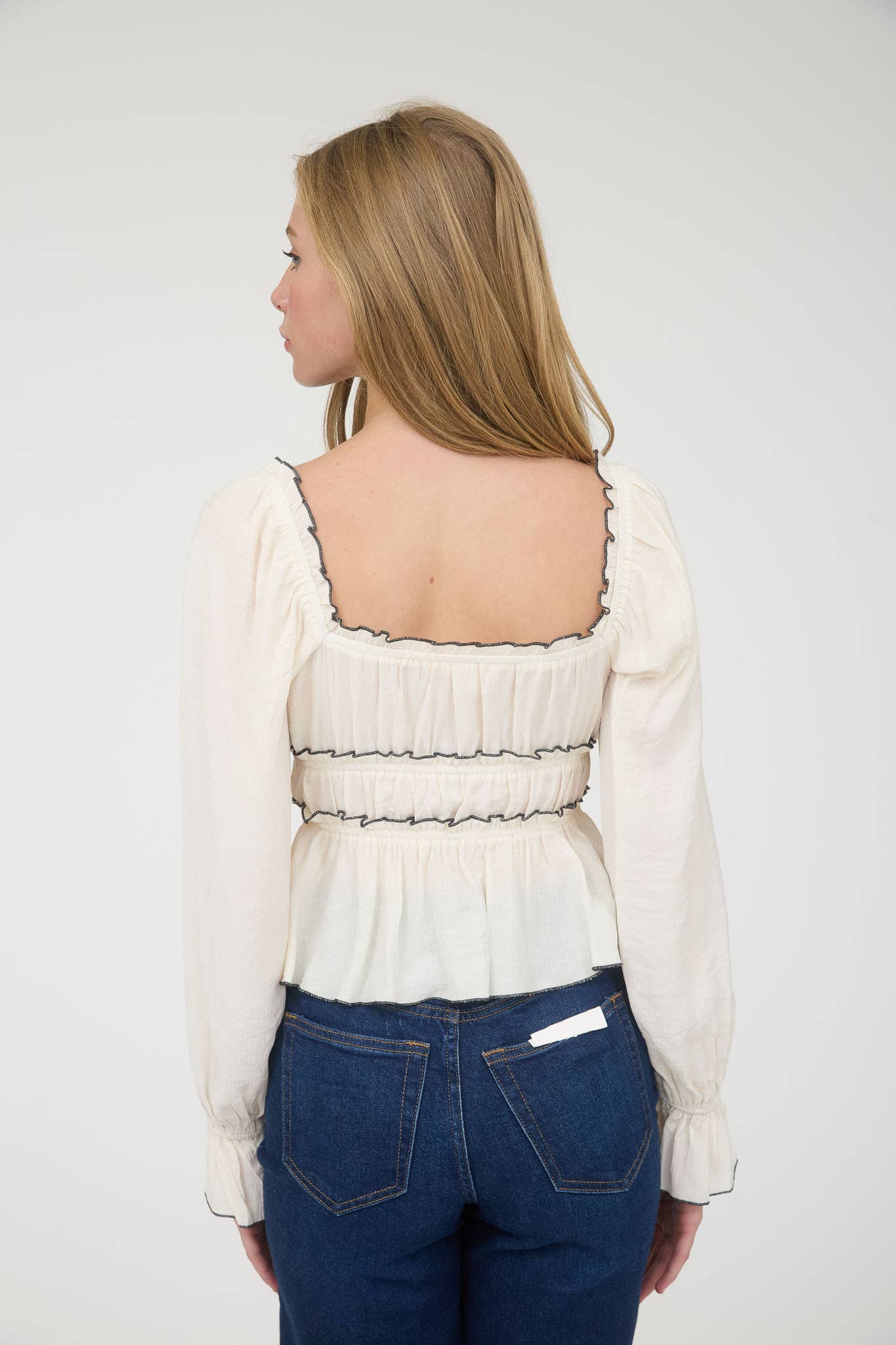 Honey Contrast Bow Longsleeve Blouse