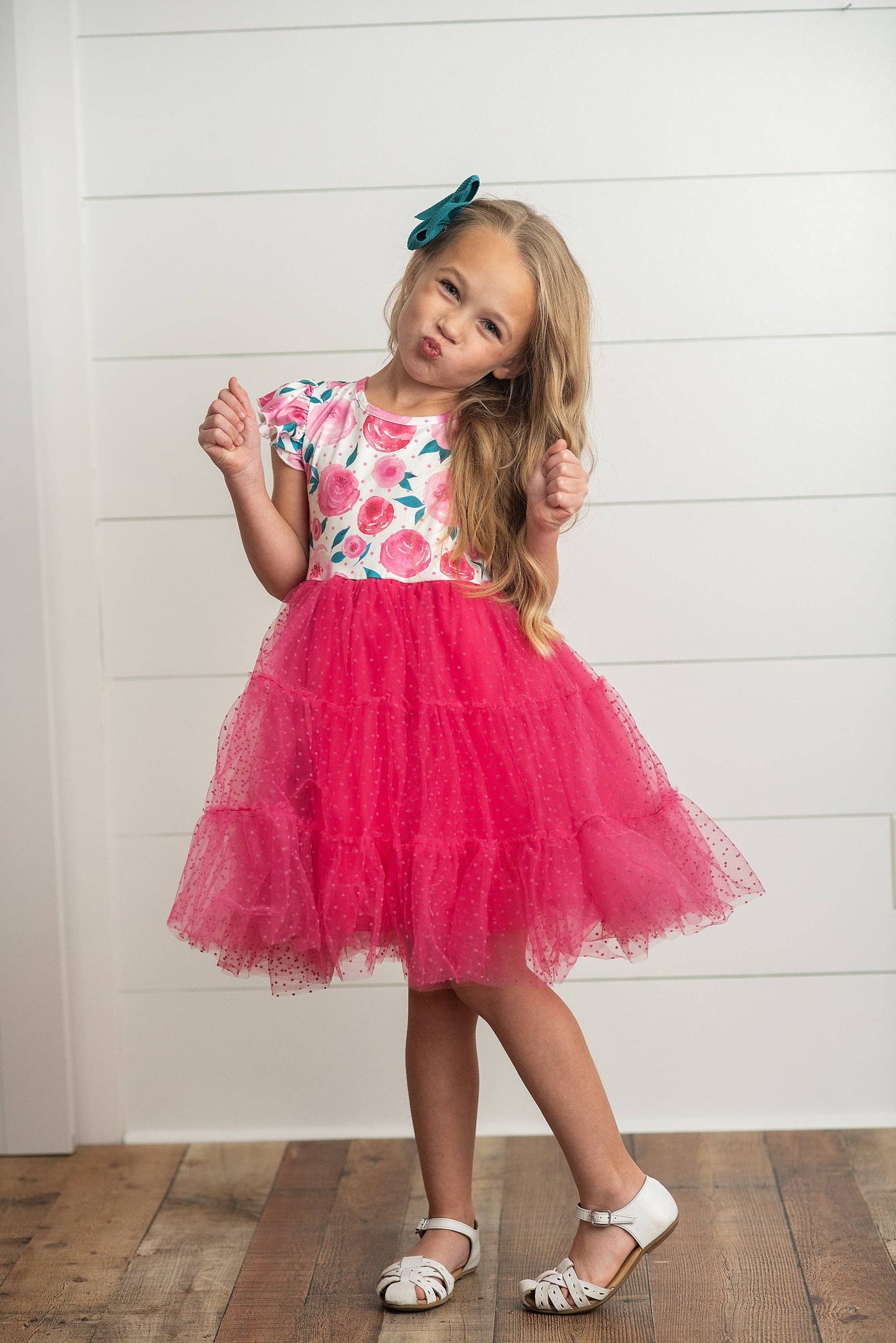 Girls Fuchsia Rosette Tulle Dress