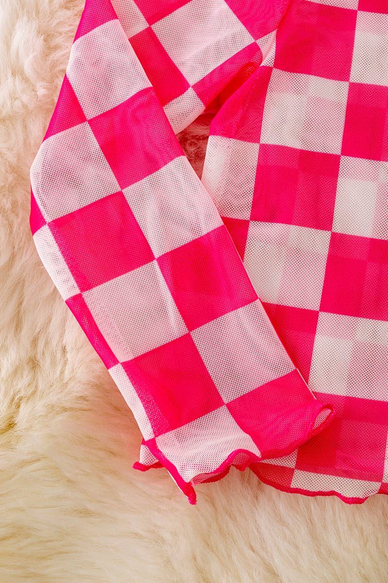 Girls Mesh Hot Pink Checkered Top