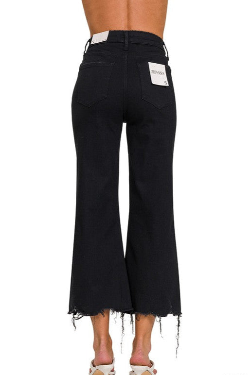 Zenana Distressed Black Crop Flare