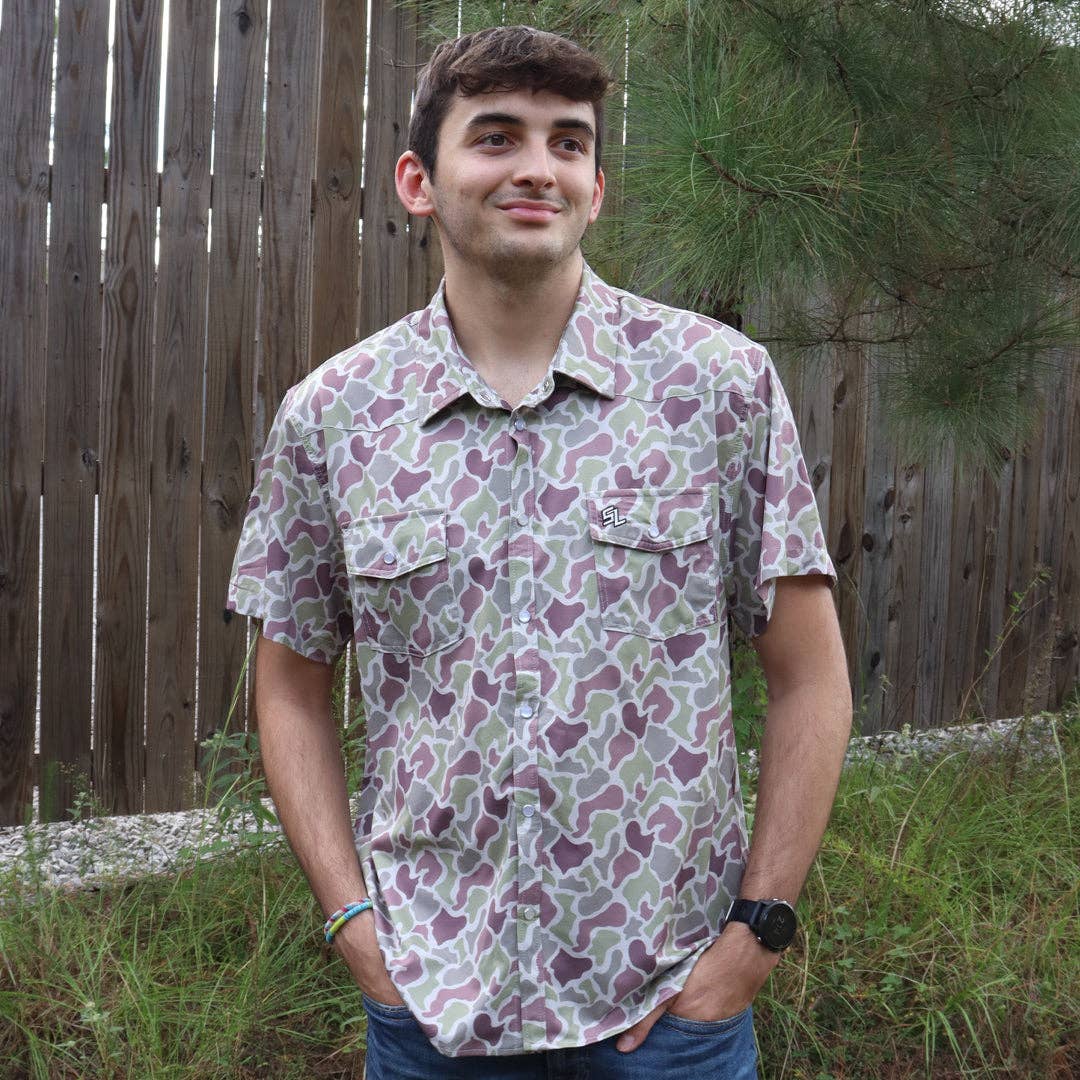 Mens Southern Limit Pearl Snap Muted Duck Camo Shirt
