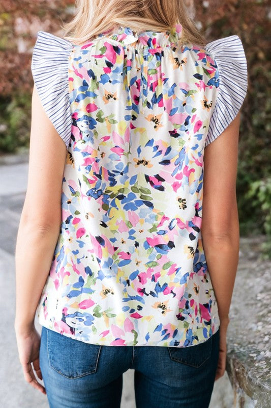Mapleton Floral & Striped Ruffle Blouse