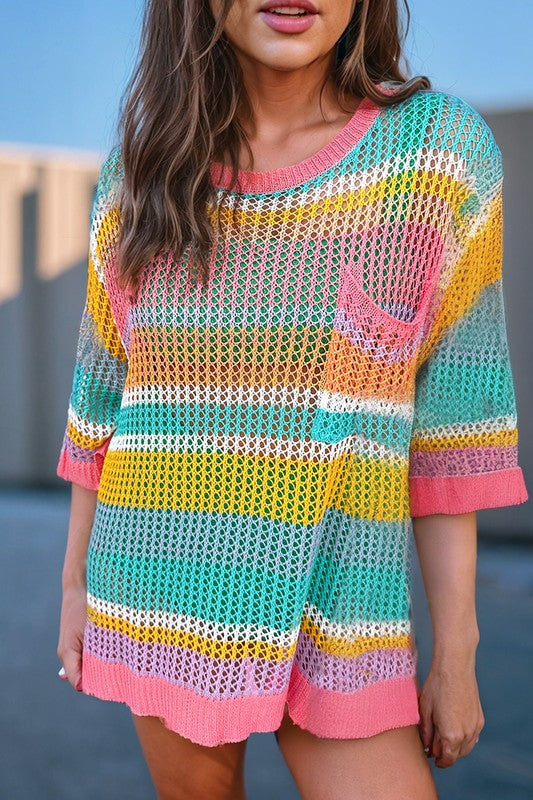 **SALE!!** Vibrant Striped Open Knit Top