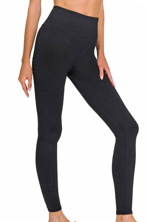 Seamless Tummy Control Black Fleece Leggings