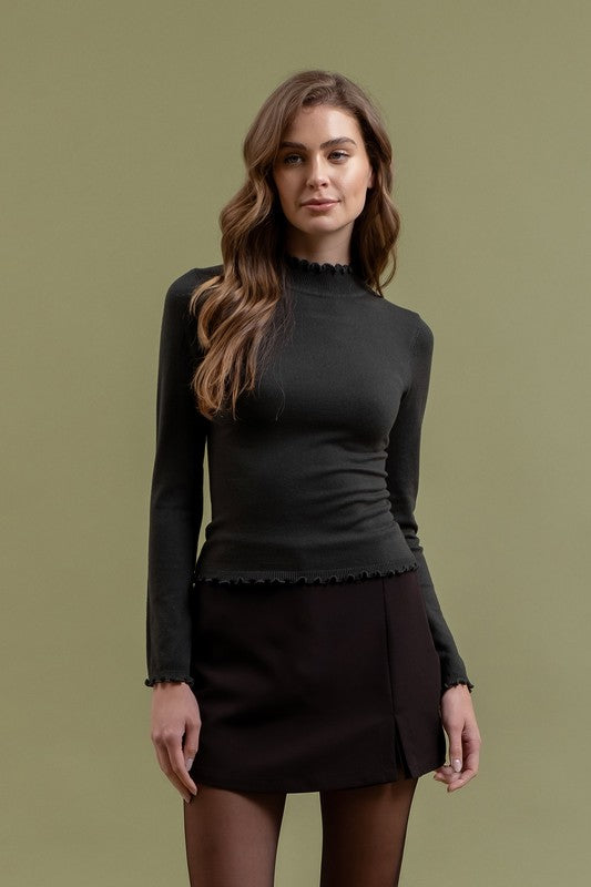 Vicksburg Lettuce Trim Mock Neck Top