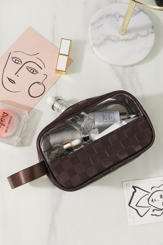 Clear Checkered Cosmetic Bag