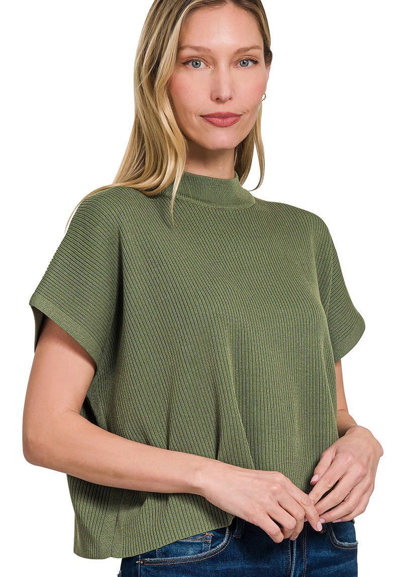 Susanna Mock Neck Cropped Boxy Top
