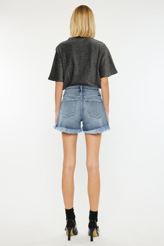 Kancan Orangeburg Frayed Mom Shorts