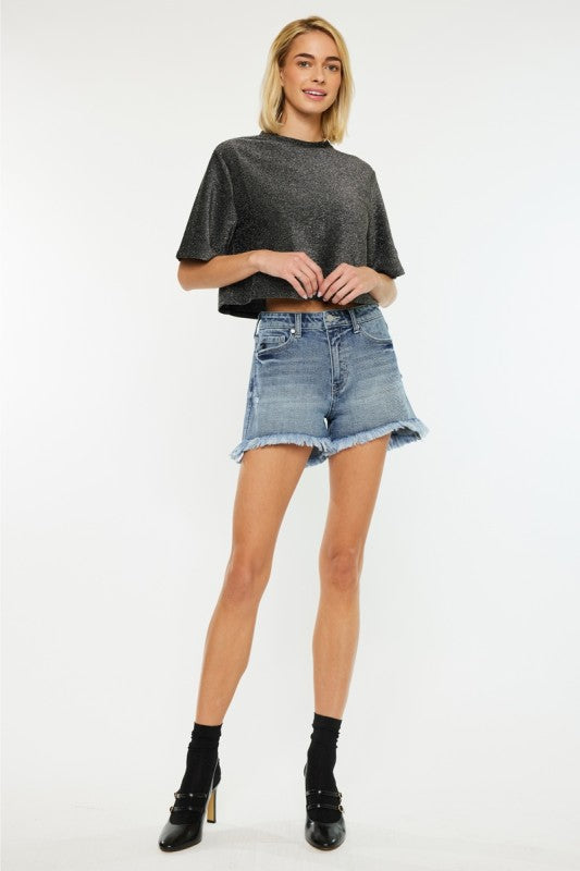 Kancan Orangeburg Frayed Mom Shorts