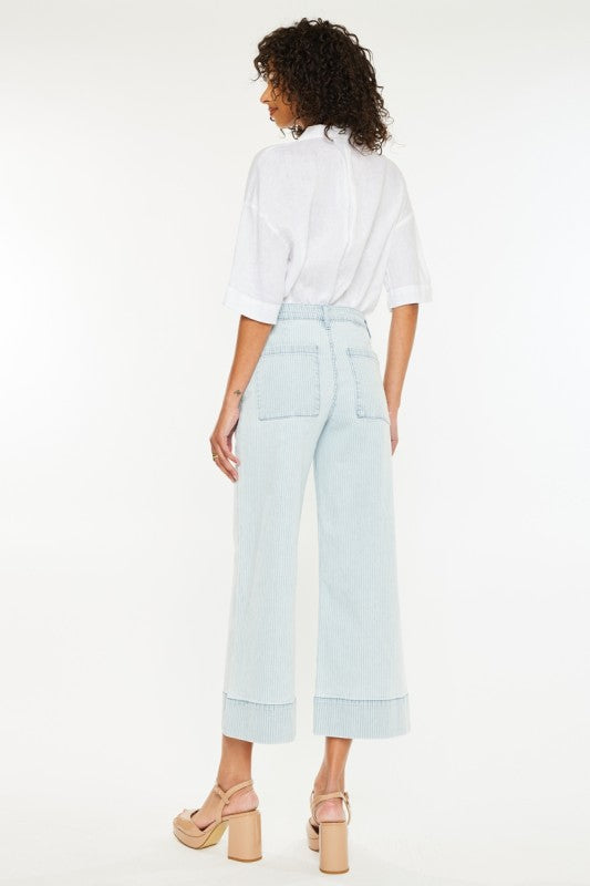 Kancan Jace Pinstripe Crop Wide Leg Jeans