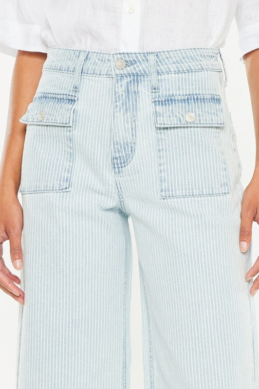 Kancan Jace Pinstripe Crop Wide Leg Jeans