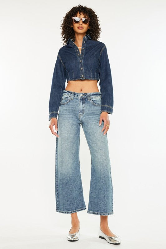 Kancan Daliah Cropped Flare Barrel Jeans