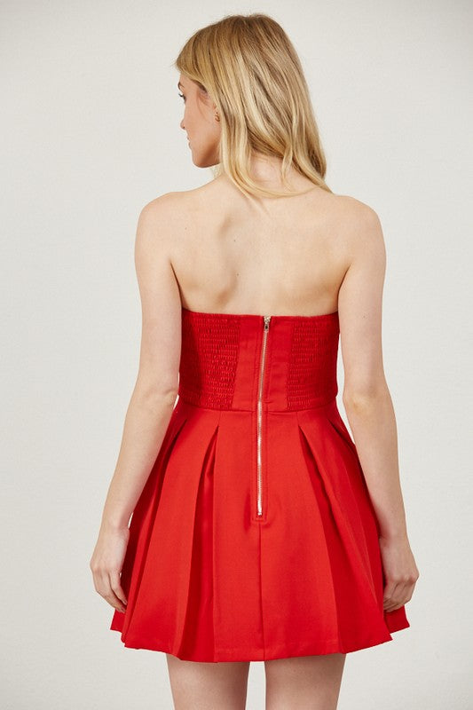 Giselle Strapless Pleated Red Dress