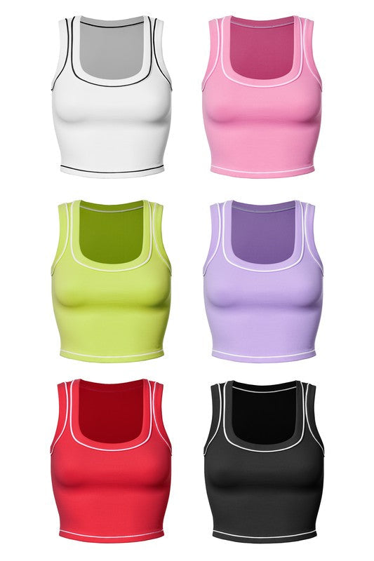 Contrast Ribbed Round Neck Crop Tank