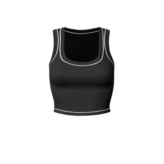 Contrast Ribbed Round Neck Crop Tank